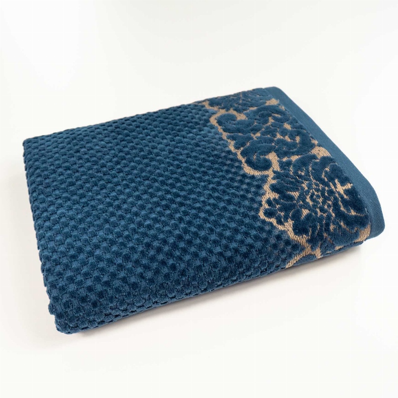 Рушник махровий середній 50x90см Damask Преміум якості Жакардовий з велюром 550г/м2 GM Textile (Темно-Синій)